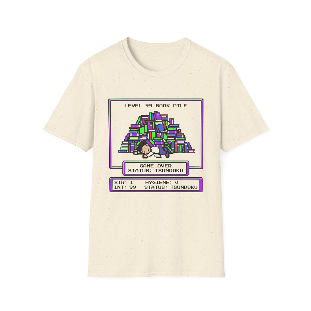 Level 99 Book Pile Game Over Status Tsundoku T-Shirt