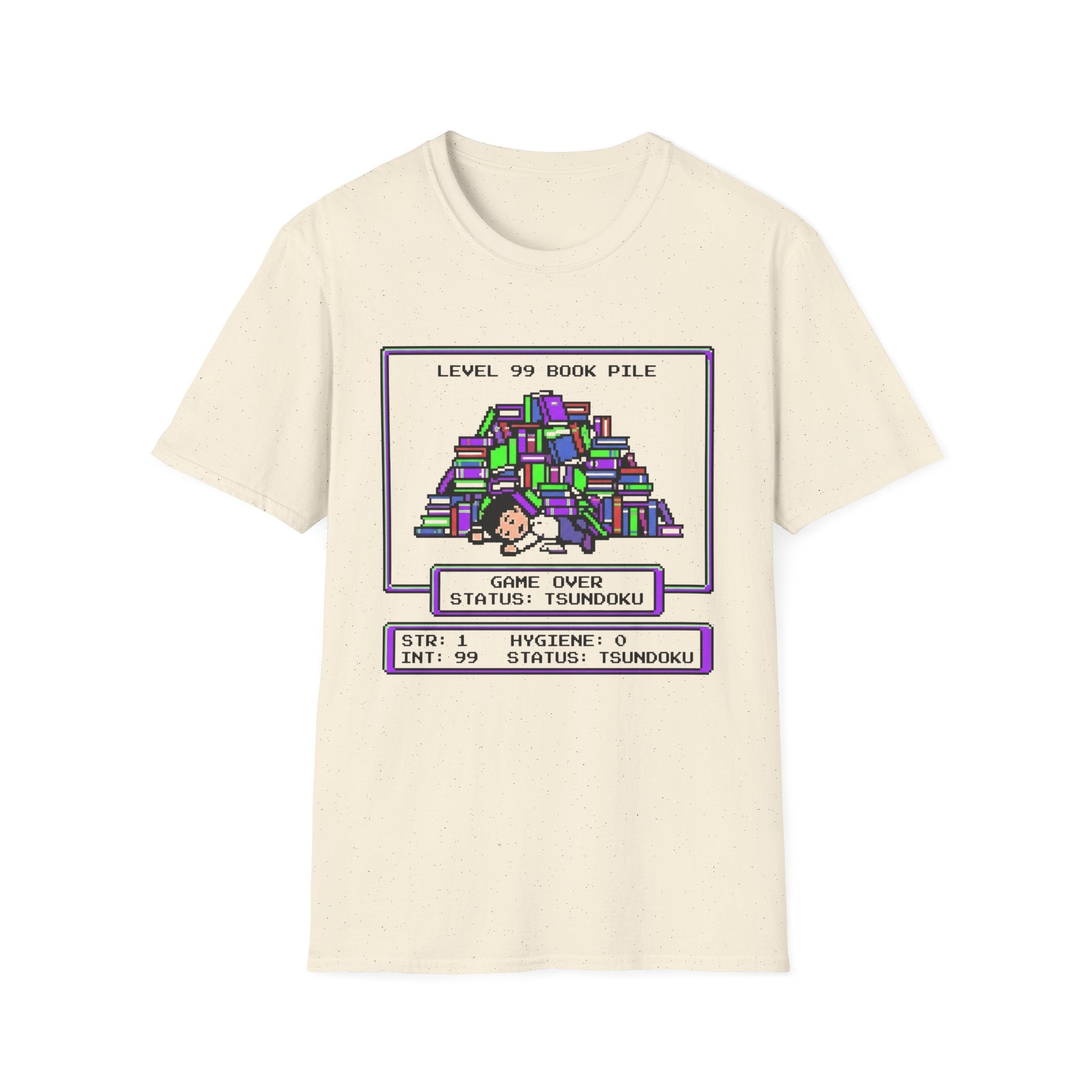 Level 99 Book Pile Game Over Status Tsundoku T-Shirt