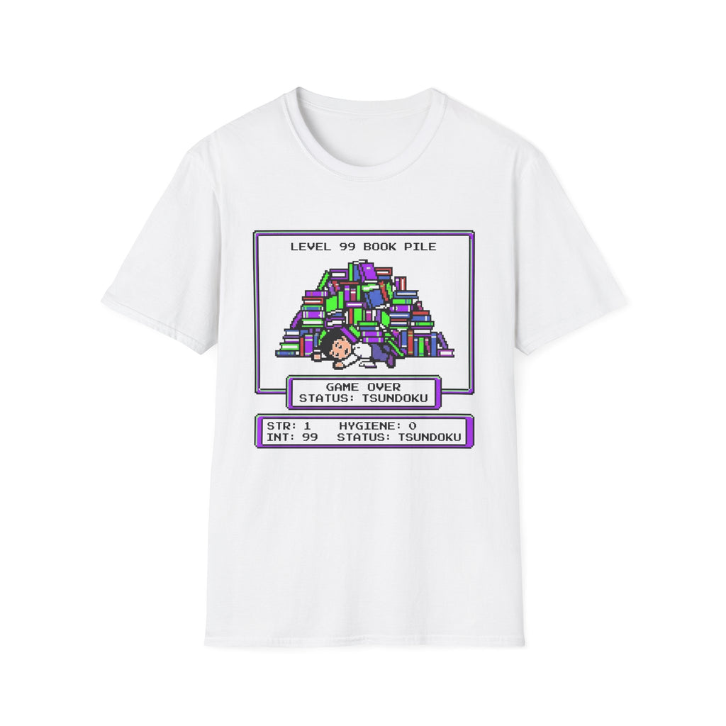 Level 99 Book Pile Game Over Status Tsundoku T-Shirt