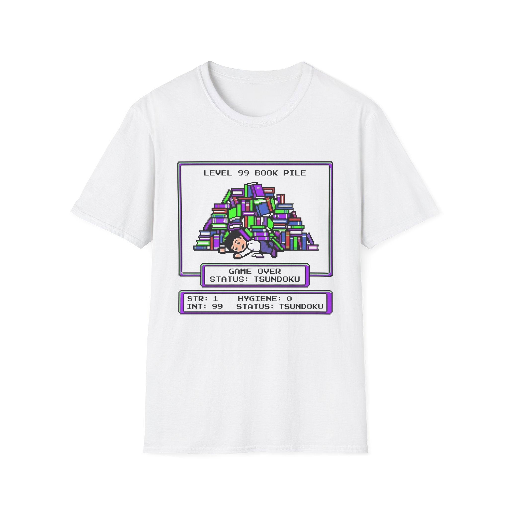 Level 99 Book Pile Game Over Status Tsundoku T-Shirt