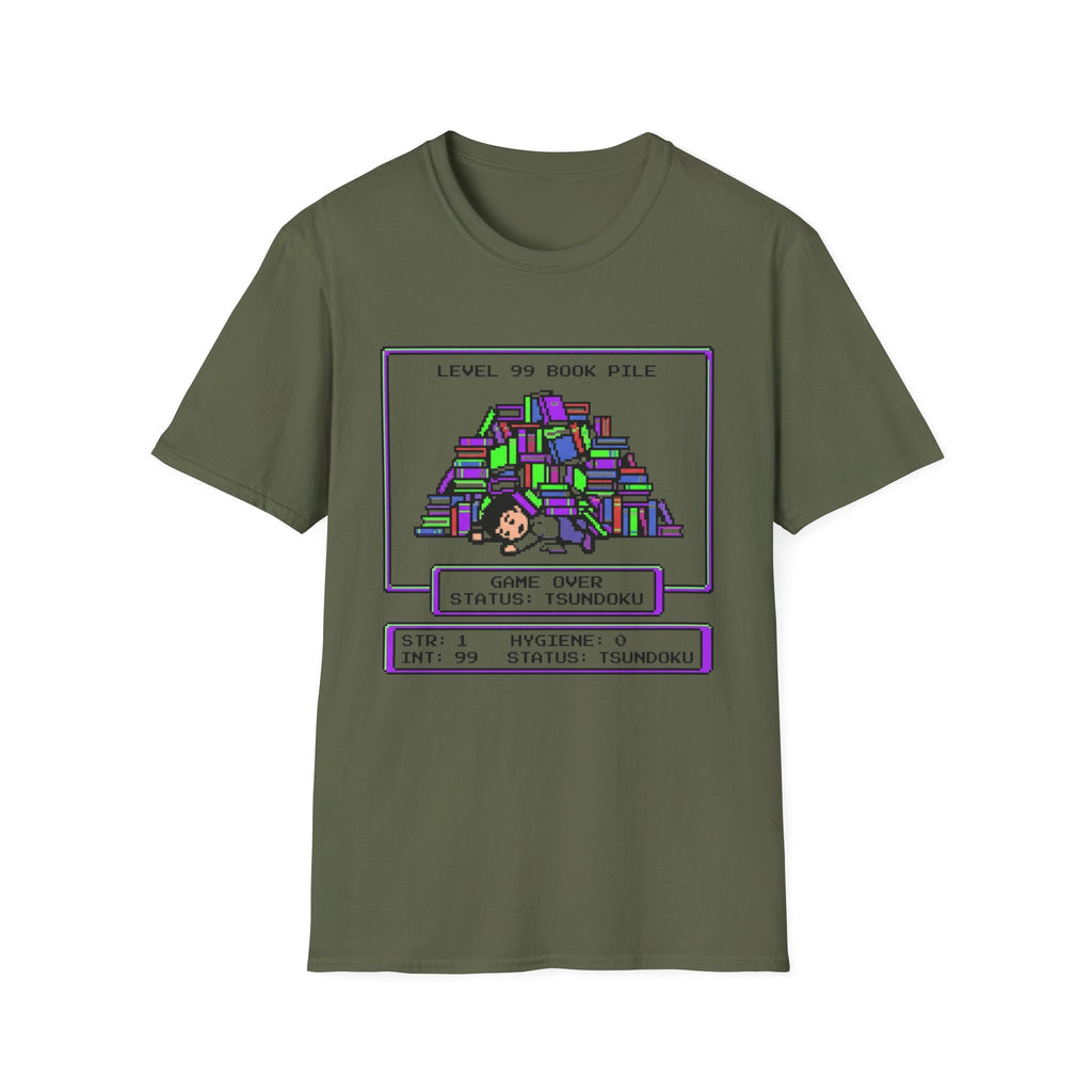 Level 99 Book Pile Game Over Status Tsundoku T-Shirt