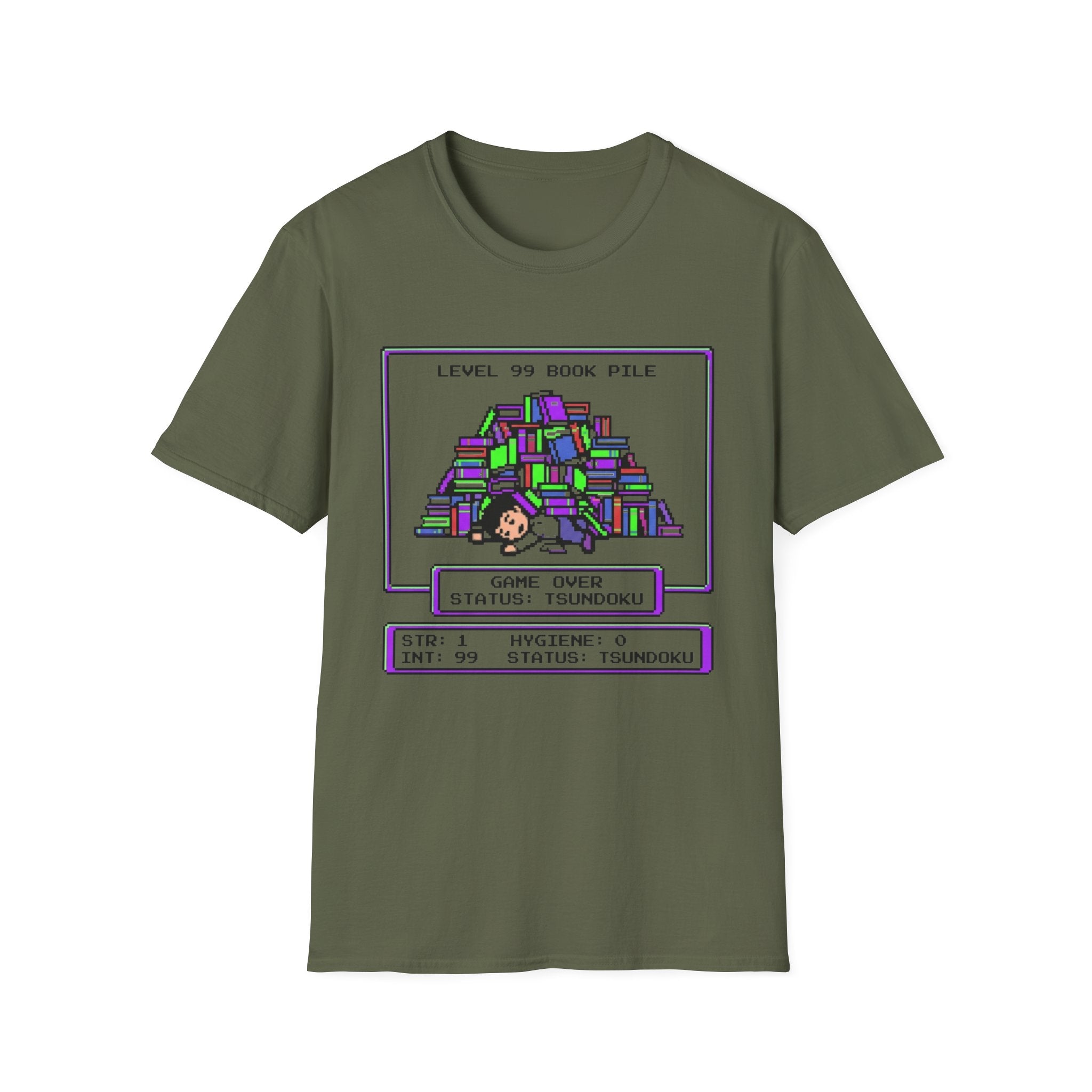 Level 99 Book Pile Game Over Status Tsundoku T-Shirt