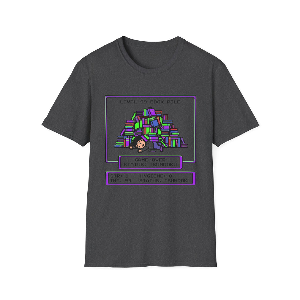 Level 99 Book Pile Game Over Status Tsundoku T-Shirt