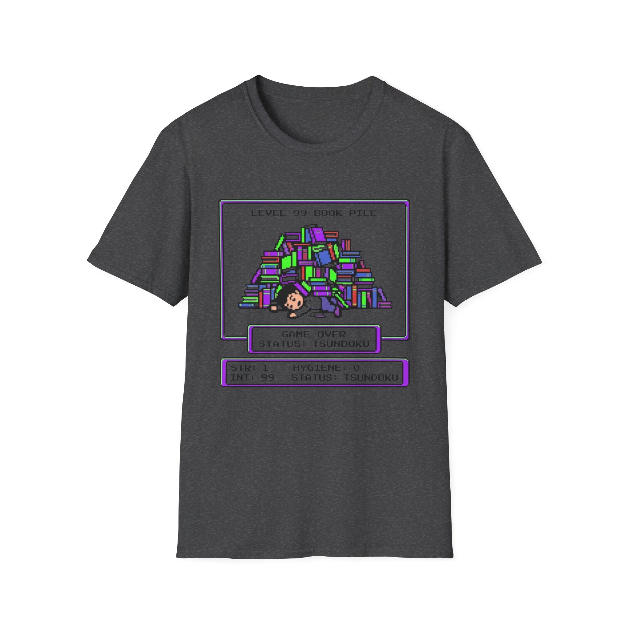 Level 99 Book Pile Game Over Status Tsundoku T-Shirt