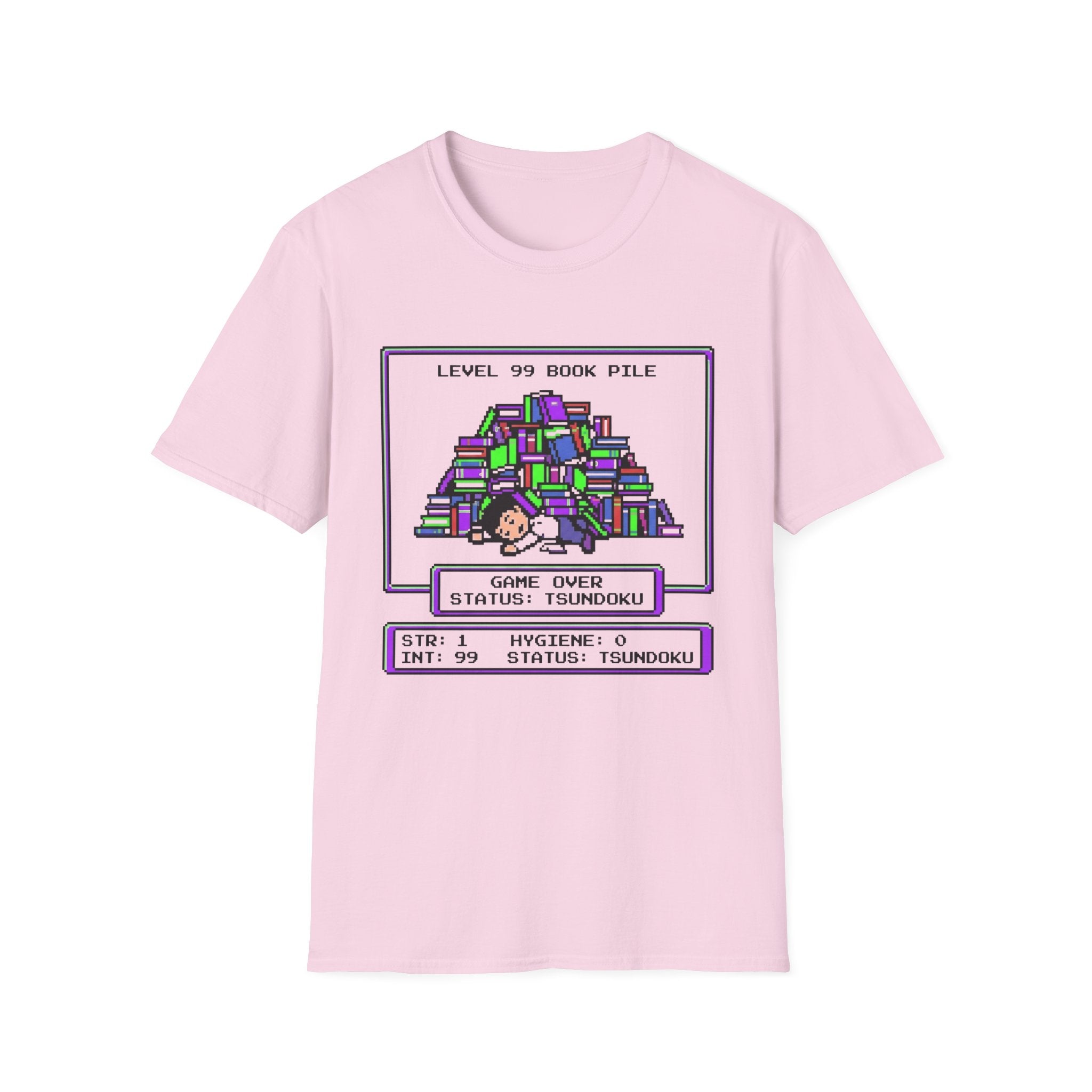 Level 99 Book Pile Game Over Status Tsundoku T-Shirt