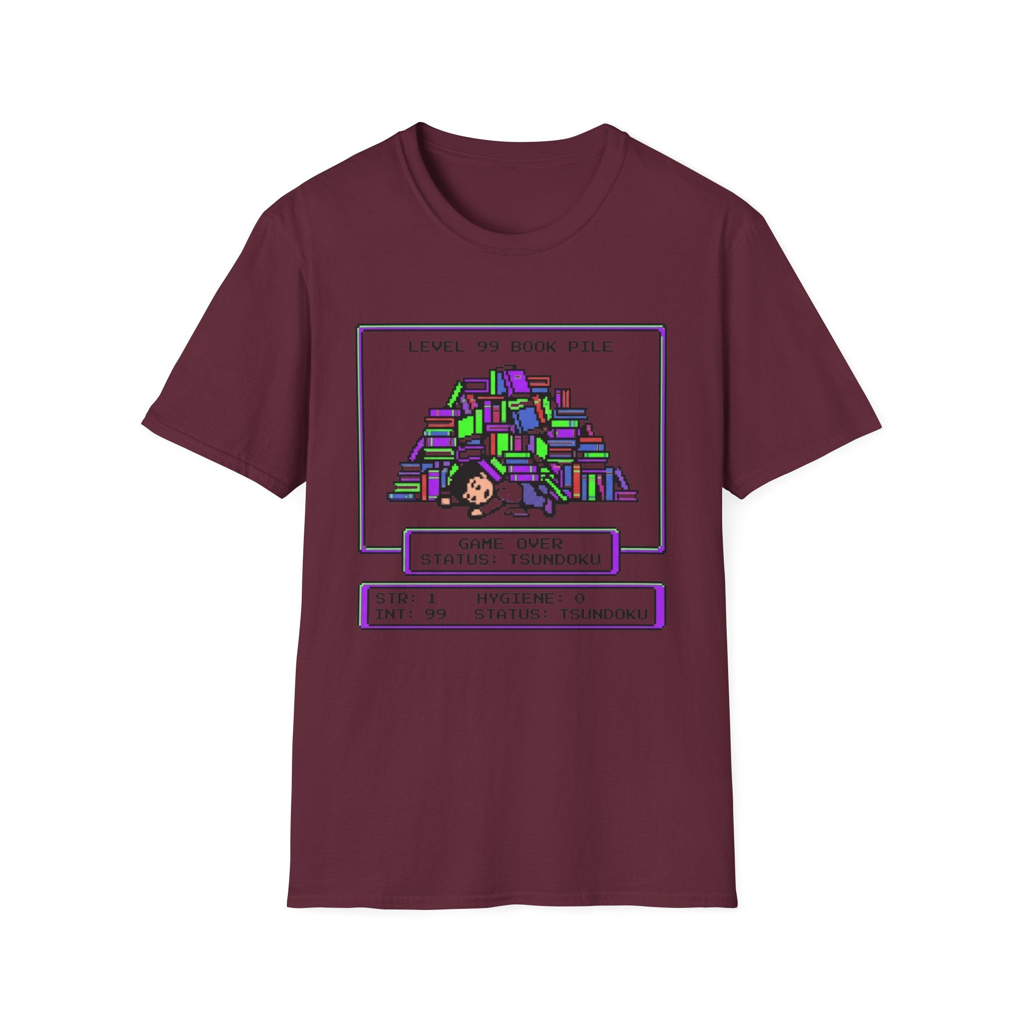 Level 99 Book Pile Game Over Status Tsundoku T-Shirt