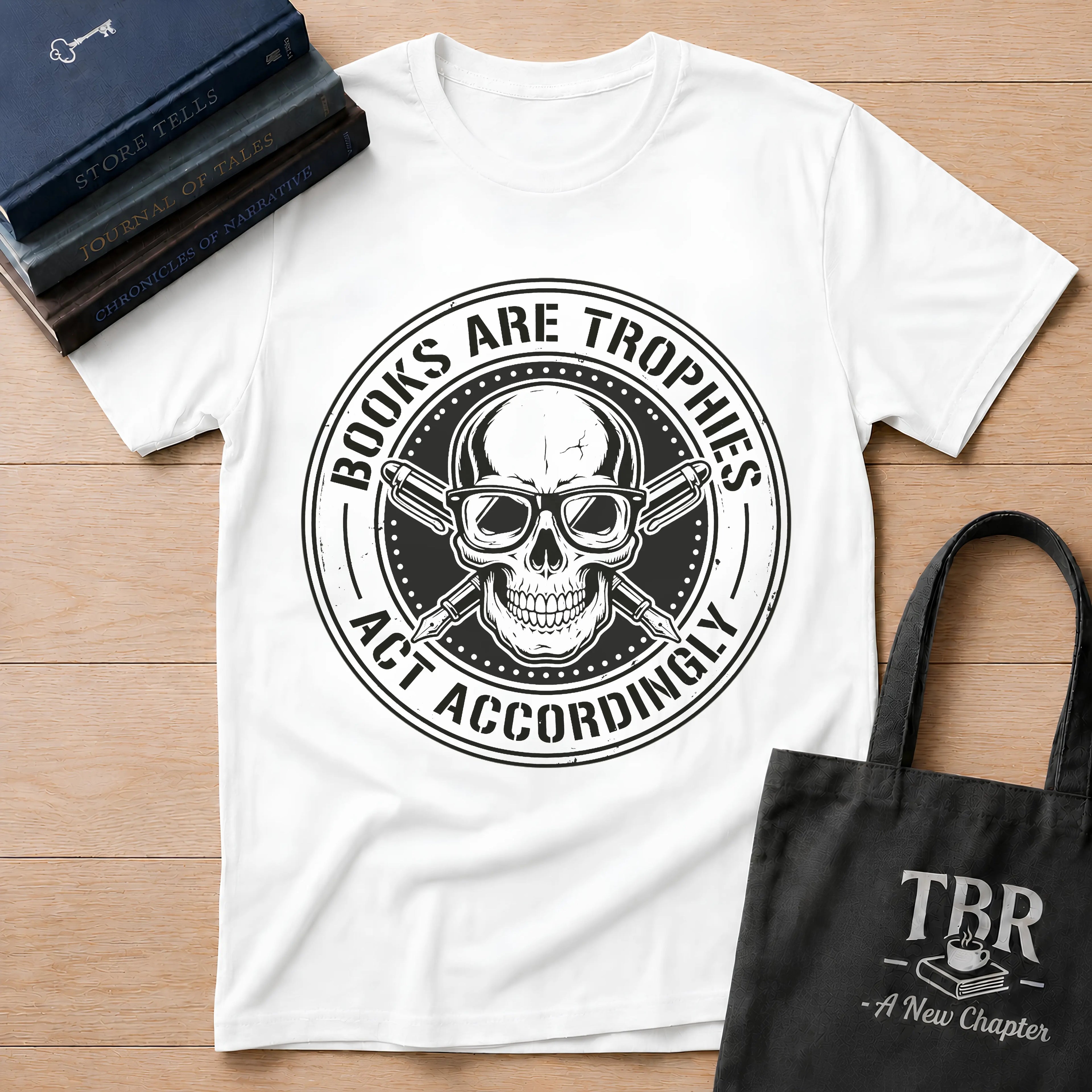Books Are Trophies Act Accordingly - Skull Coin T-Shirt
